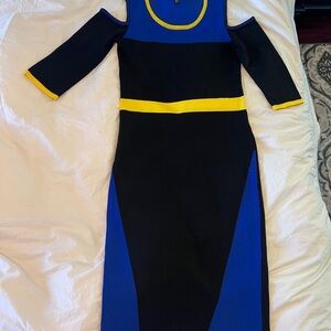 Chic Black and Blue Long Sleeve Dress